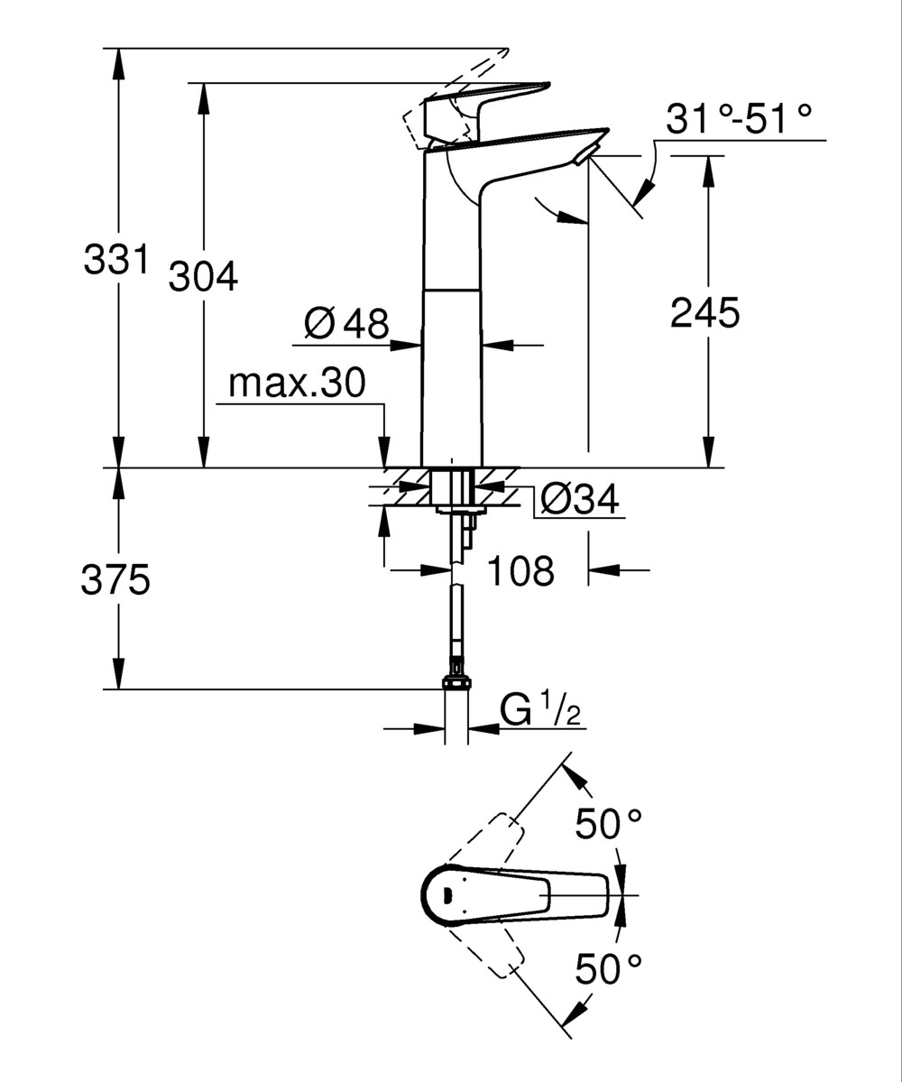 GROHE BauEdge Extended Basin Mixer