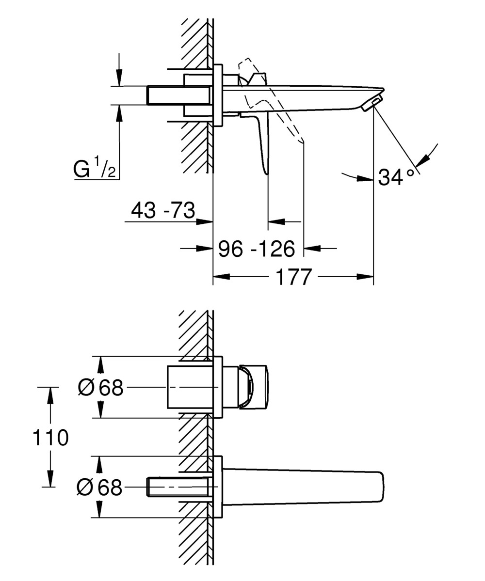 GROHE BauEdge Wall Mounted Basin Mixer 171mm